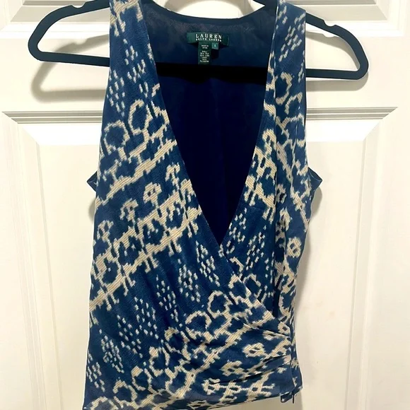 Lauren Ralph Lauren LINEN V-neck wrap
Silk tank top Cream Indigo vintage luxury - Picture 2 of 9